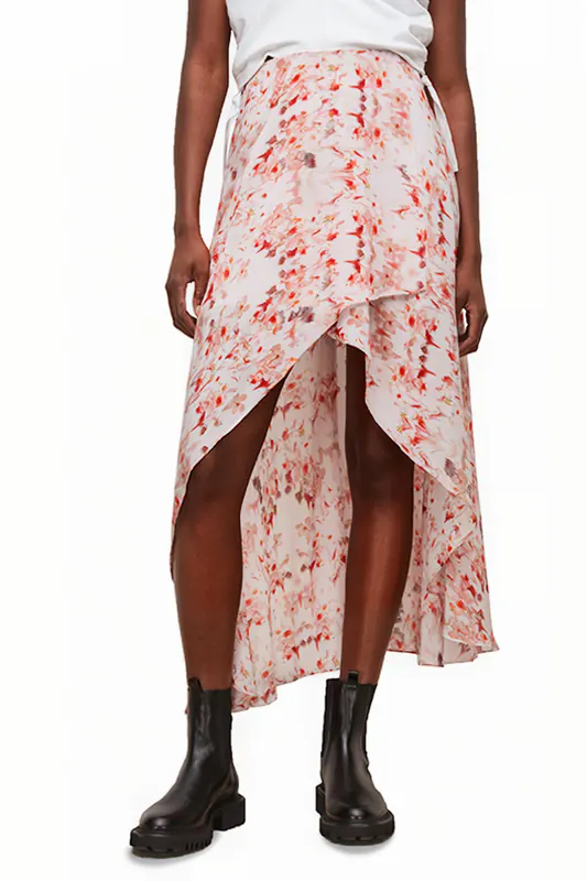 AllSaints Slvina Momo Skirt Pink Maat: 44 | Midi Rokken Outlet | Dames | Roze