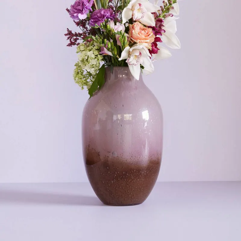 Wazon Hübsch Posy, szkło, czerwonawy brąz/oliwkowy róż, wysokość 37 cm
