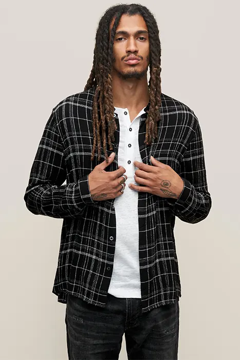 John Varvatos Broad Shirt Classic Fit Shirt With Band Collar & S Black Maat: M | Casual Overhemden Outlet | Heren | Zwart