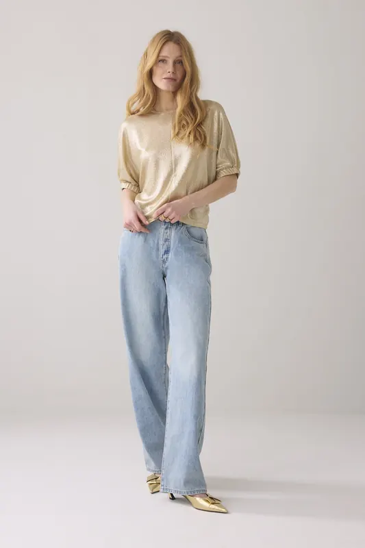 Summum Woman Batwing Boxy Top Metallic Sweat Fluid Soft Camel Maat: L | Tops Outlet | Dames | Goud