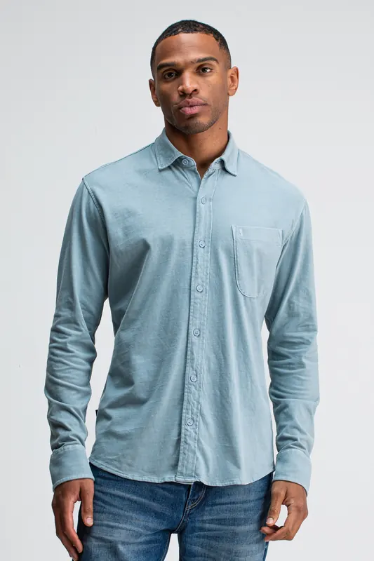 Butcher of Blue Aidan Peached Jersey Shirt Horizon Blue Maat: XL | Casual Overhemden Outlet | Heren | Blauw