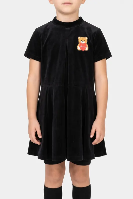 Moschino Girl's Heart Teddy Bear Velvet Dress Black Maat: 6 | Jurken Outlet | kids | Zwart