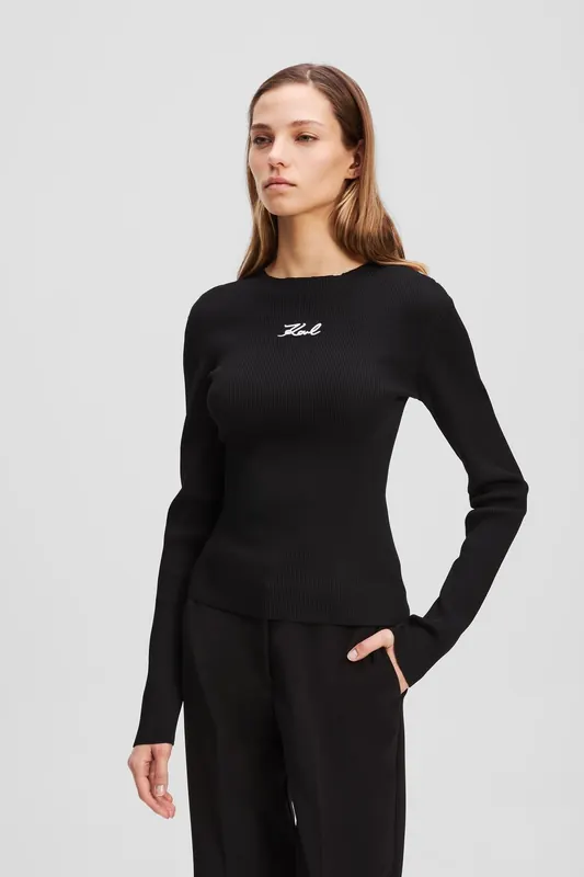 Karl Lagerfeld Longsleeve Ribbed Mock Neck Black Maat: XS | Longsleeves Outlet | Dames | Zwart