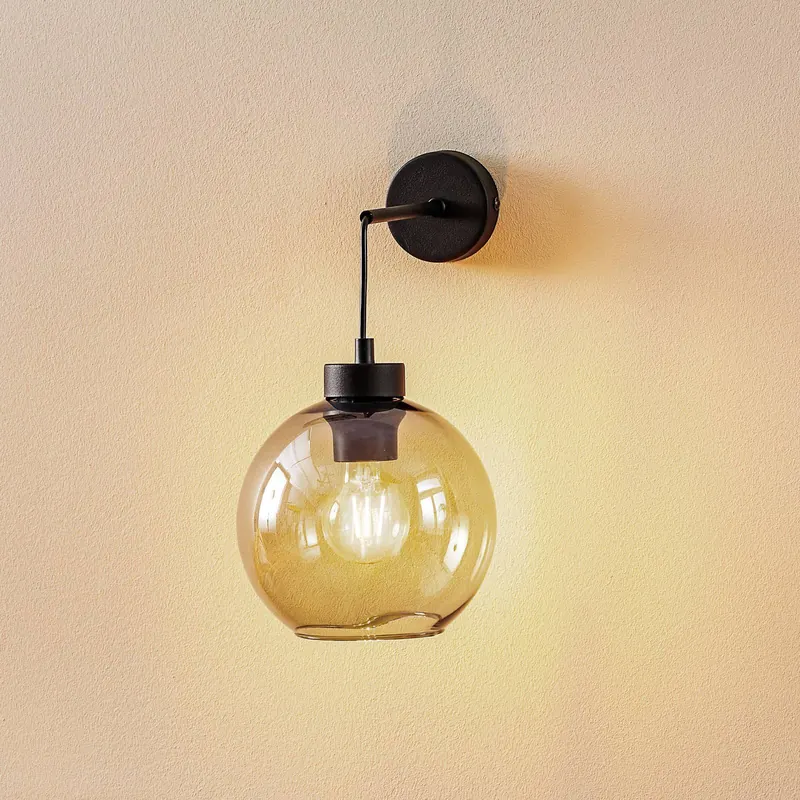 Lampa ścienna Cubus, czarna/dymnoszara, szkło, wysokość 30 cm, E27