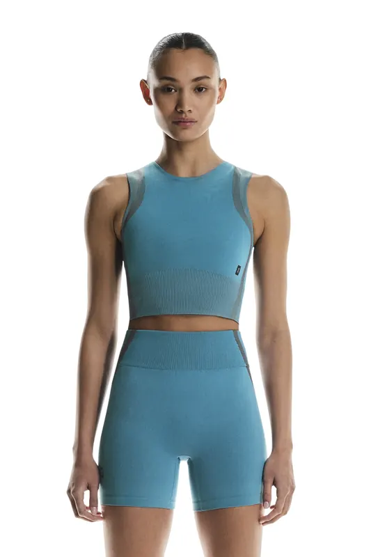 On Studio Knit Crop 1 Niagara | Rock Maat: S | Mouwloze Tops Outlet | Dames | Blauw