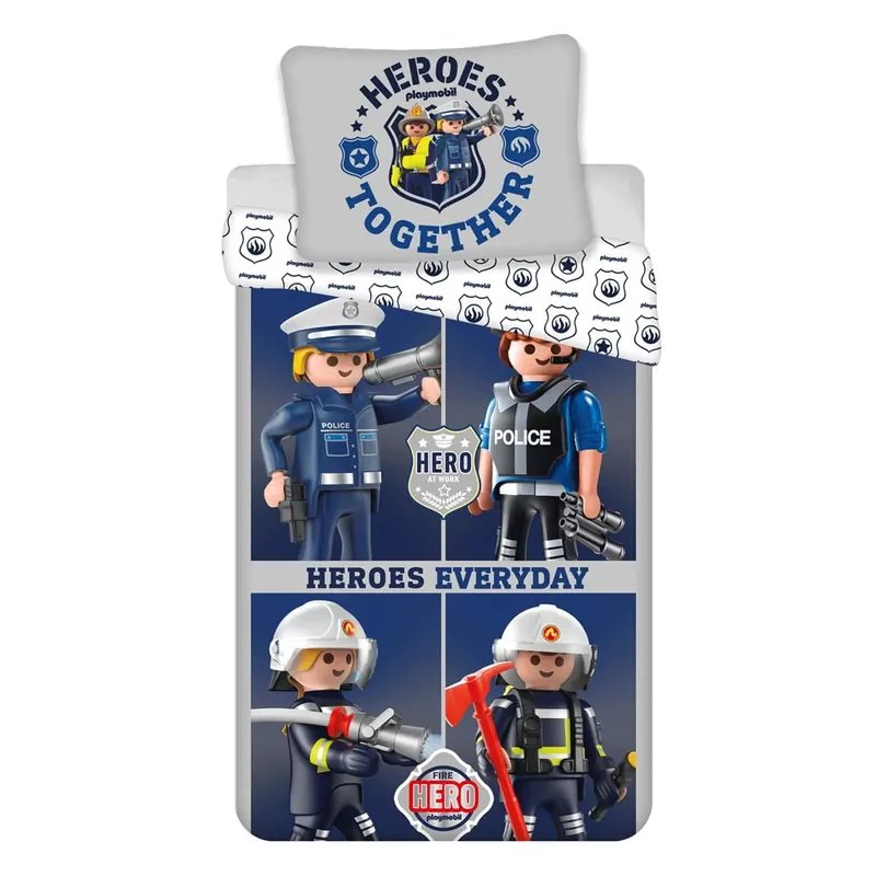 Niebiesko-szara bawełniana pościel dziecięca jednoosobowa 140x200 cm Playmobil – Jerry Fabrics