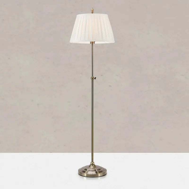 Lampa podłogowa Oxford, kolor mosiężny, wysokość 155 cm, metal/tkanina