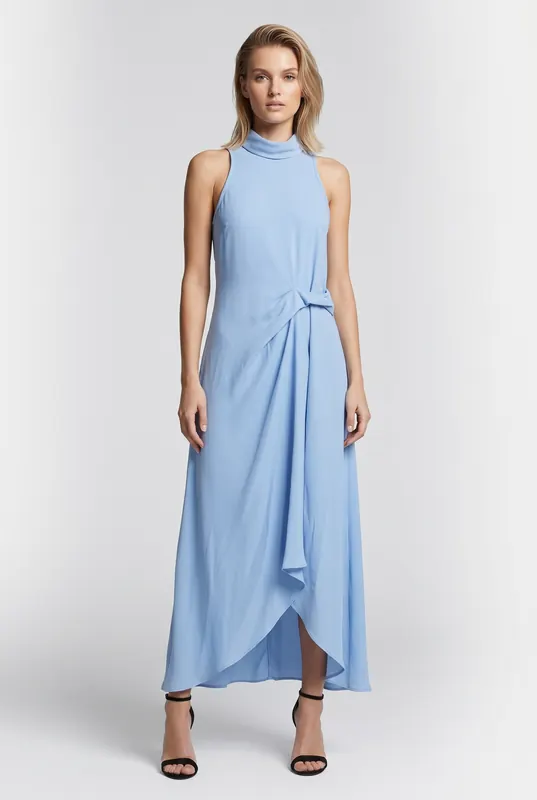 Reiss Drape Tuck Midi Dress Pale Blue Maat: 8 | Midi Jurken Outlet | Dames | Blauw