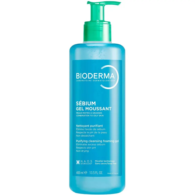 Bioderma Sebium Foaming Gel Cleanser Face Wash for Combination, Oily to Acne-prone skin 400ml