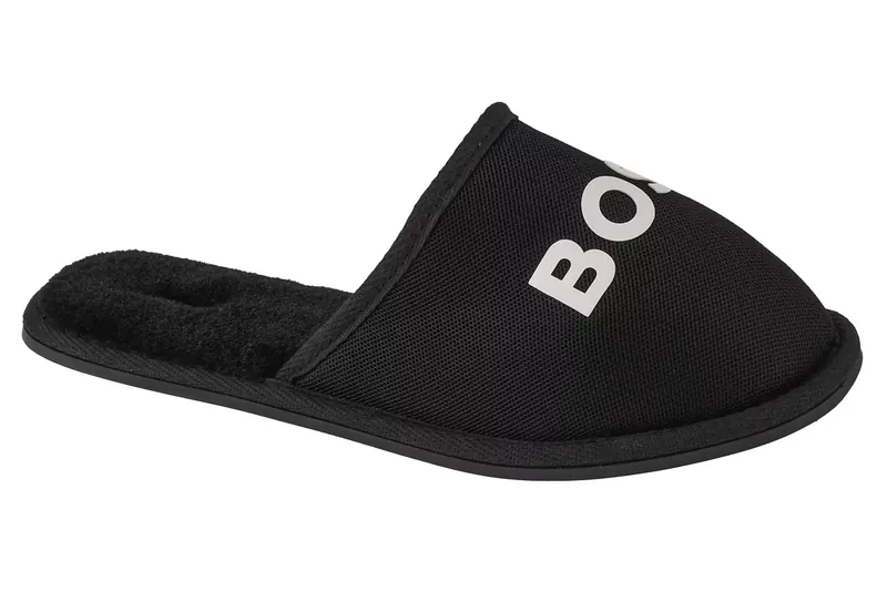 BOSS Logo Slippers J29312-09B, Dla chłopca, Czarne, kapcie, tkanina, rozmiar: 36