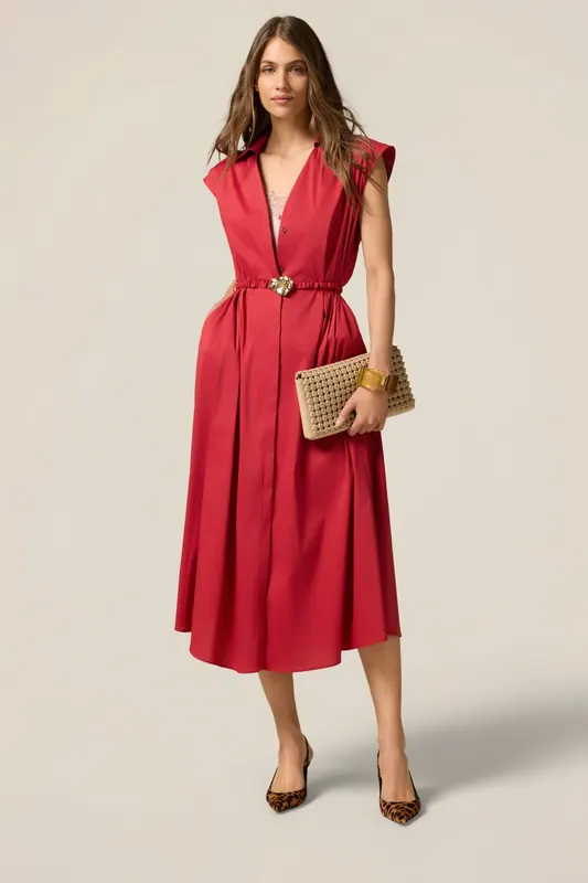 Oltre Midi Shirtdress In Poplin With Belt Red Maat: 38 | Blousejurken Outlet | Dames | Rood