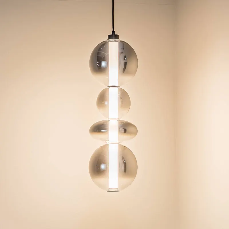 Żyrandol LED Daphne, szkło szare przezroczyste, wysokość 62 cm