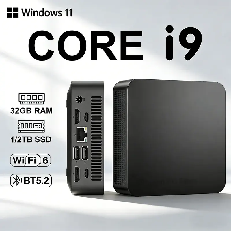 MINI PC Windows 11 Pro Core i9 10980HK 32GB RAM 1TB 2TB SSD WIFI 6 BT5.2 4K HD Mini Komputer do Gier, Biura i Nauki z 3-letnią Gwarancją