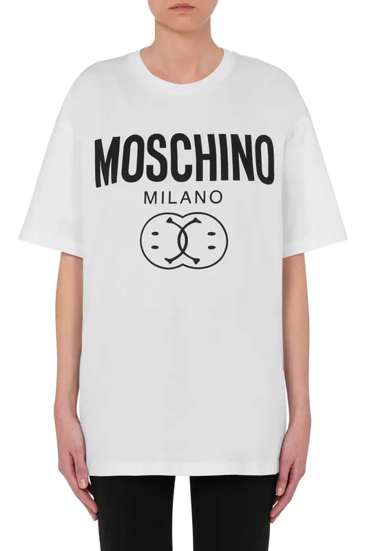 Moschino Oversized T-shirt In Double Smiley® Organic Jersey White Maat: XS | Tops Outlet | Dames | Wit