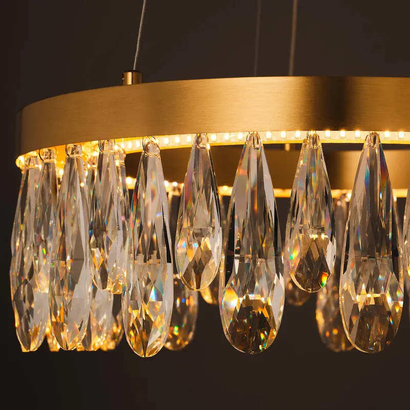 Żyrandol LED Celestia, Ø 40 cm, kolor mosiężny, kryształ