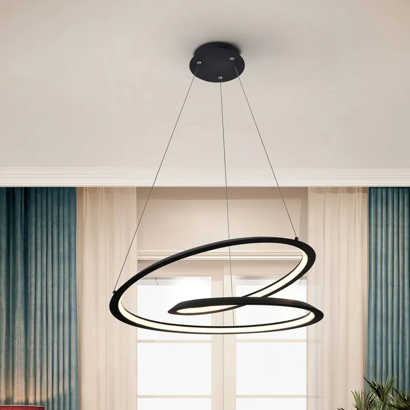 Lampa wisząca LED w kształcie pętli, czarna. Metal, aluminium. Ø 60 cm