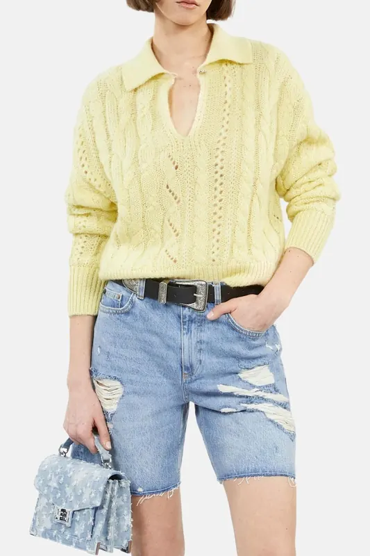 The Kooples Cable-stranded Packed Neck Sweater Yellow Maat: 38 | Sweaters Outlet | Dames | Geel