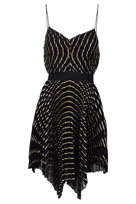 PINKO Genesio Abito Plisse Riga Lami Black/gold Maat: 40 | Midi Jurken Outlet | Dames | Zwart