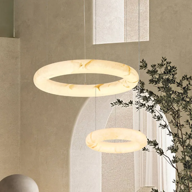 Żyrandol LED 2542, biały, Ø 34 cm, alabaster, ściemniany