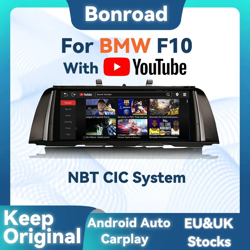 BONROAD 10.25'' Bezprzewodowe CarPlay Android Auto Radio Samochodowe z Linuxem, Youtube, Airplay, Autolink, Mirroring dla BMW Serii 5 F10 F11 System NBT CIC Nawigacja GPS Multimedialny Wyświetlacz