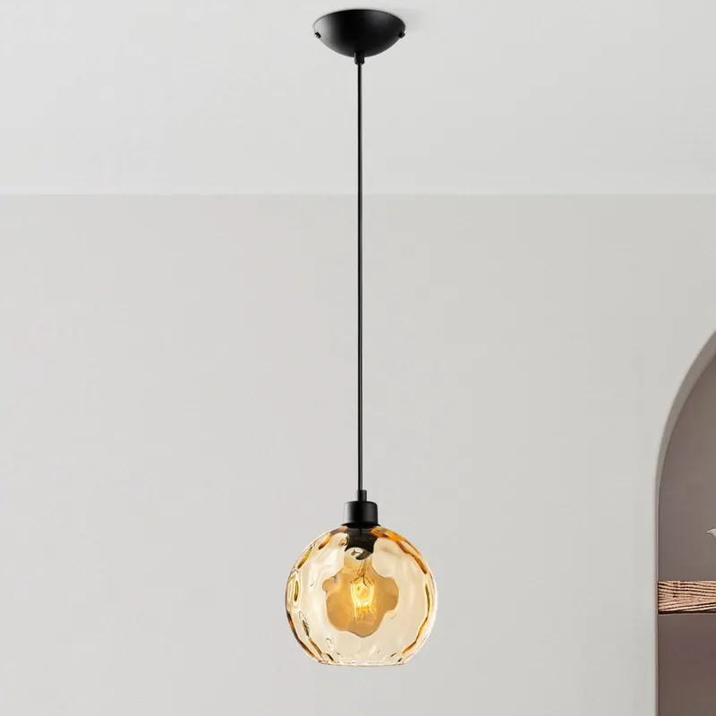 Lampa wisząca Benek, żółta, szkło, Ø 20 cm, E27