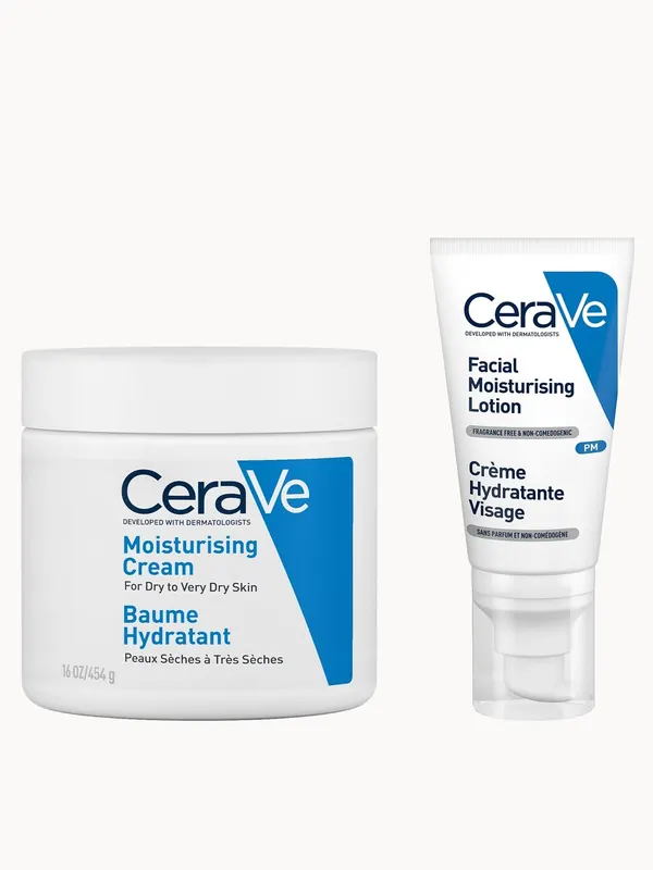 CeraVe Evening Moisturising Routine for Dry Skin, Face and Body Moisturiser with Hyaluronic Acid