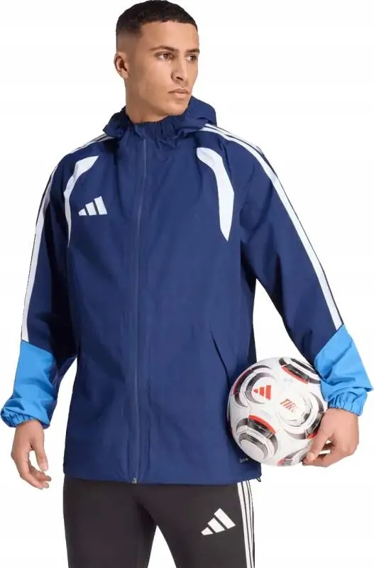 Męska wodoodporna kurtka z kapturem Adidas Tiro 26 Rain niebieska
