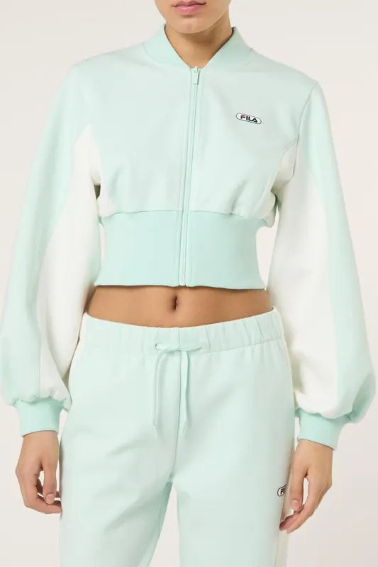 FILA Lecore Cropped High Rib Scuba Track Jacket Soothing Sea-egre Maat: XS | Hoodies Outlet | Dames | Wit