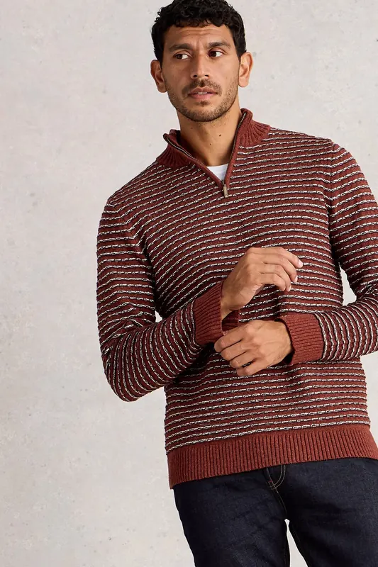 White Stuff Textured Stripe Funnel Red Multi Maat: L | Sweaters Outlet | Heren | Rood