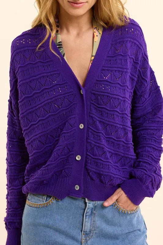 ICode Fancy Openwork Purple Cardigan Ink Maat: L | Jassen Outlet | Dames | Paars