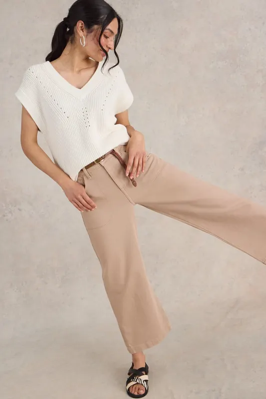 White Stuff Tia Wide Leg Crop Jean Dark Natural Maat: 24 REGULAR | Wijde Broeken Outlet | Dames | Beige