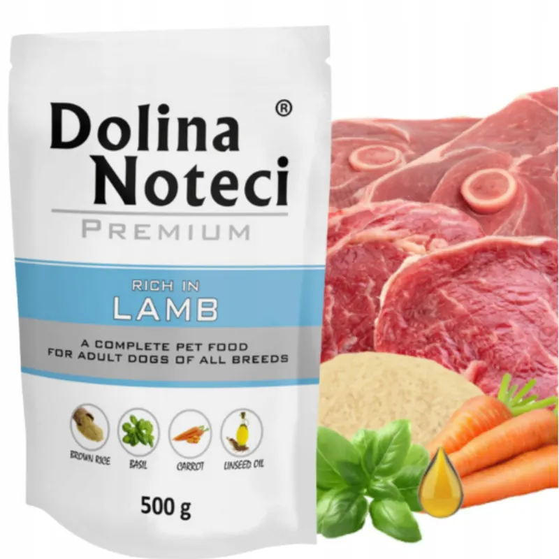 Mokra Karma Dla Psa Dolina Noteci Premium bogata w jagnięcinę saszetka 500g