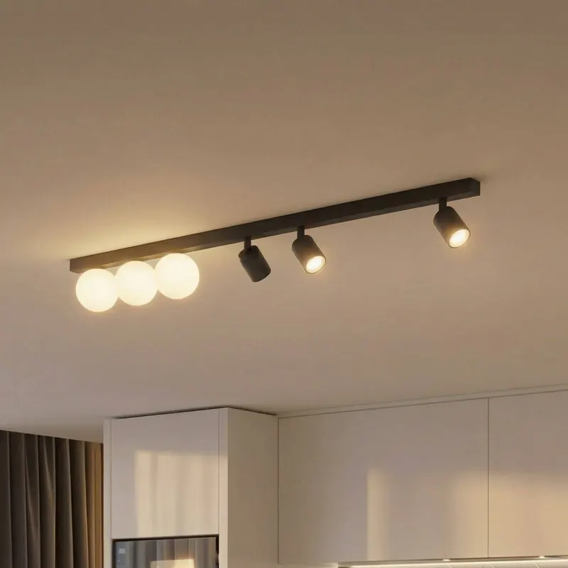 Lampa sufitowa Vox, 6-punktowa, szkło, czarna, długość 159 cm
