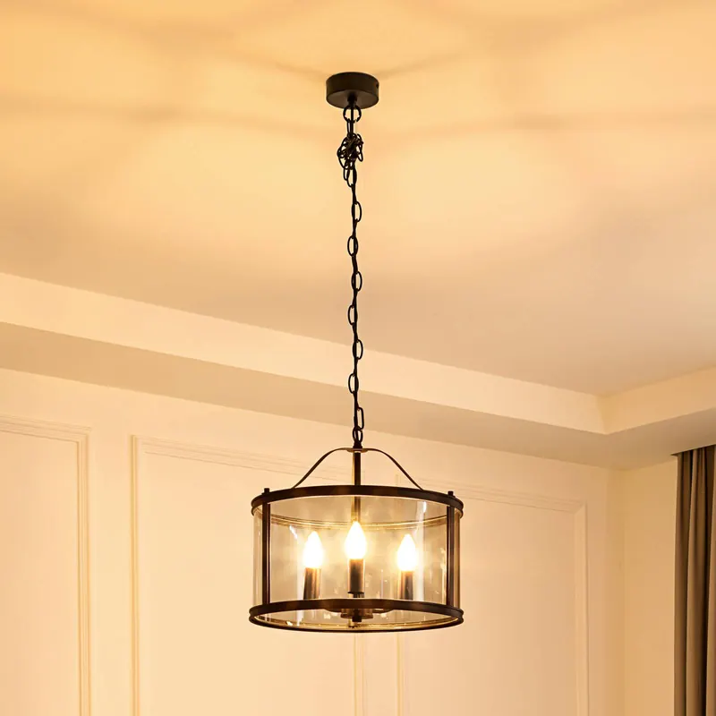 Lampa wisząca Lucande Eryk, Ø 40 cm, czarna, szkło, 3-punktowa
