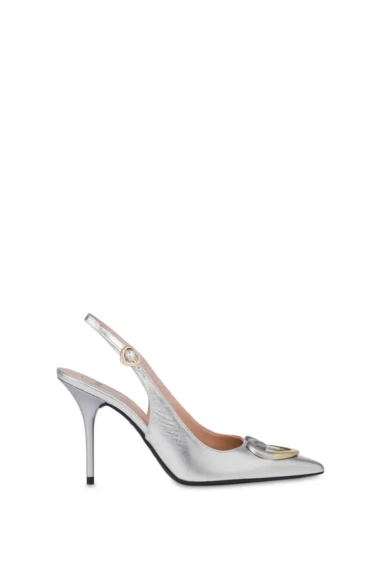 Moschino Heart Plaque Laminated Nappa Leather Slingback Silver Maat: 36 | Pumps Outlet | Dames | Zilver