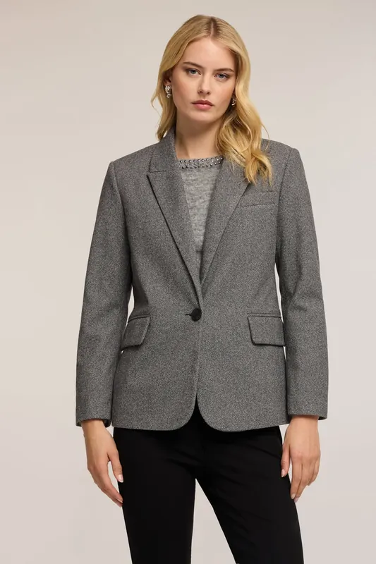 Motivi Yarn-dyed Structured Blazer Grey Maat: XS | Blazers Outlet | Dames | Grijs