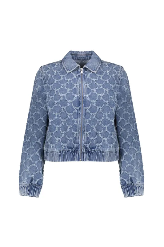 Geisha Jeans Jacket Jacquard Circles Mid Blue Denim Maat: XS | Spijkerjassen Outlet | Dames | Blauw