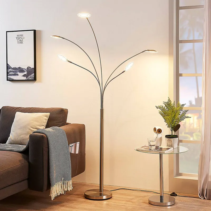 Lampa stojąca LED Lindby Anea, 179 cm, 5-punktowa, kolor nikiel