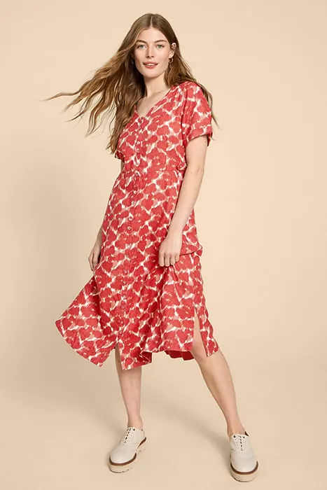 White Stuff Ivy Linen Mini Dress Red Printed Maat: 10 REGULAR | Blousejurken Outlet | Dames | Wit