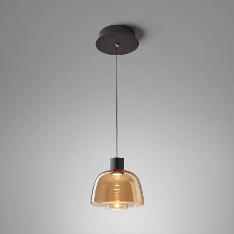 Żyrandol LED Bover Drep S/01, bursztynowa, szkło, 2700 K