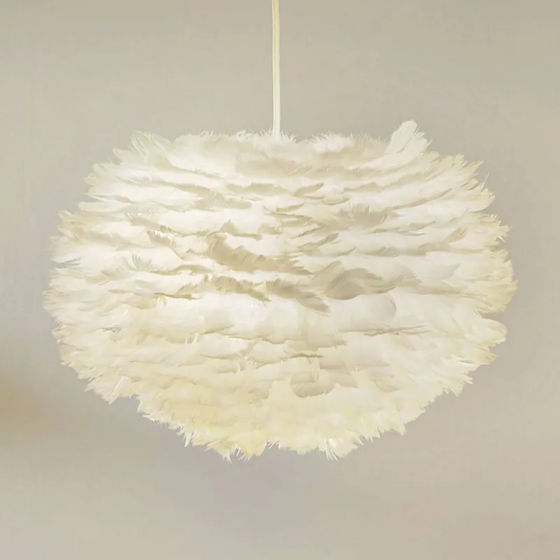 Lampa wisząca Eos medium, gęsie pióra, biała