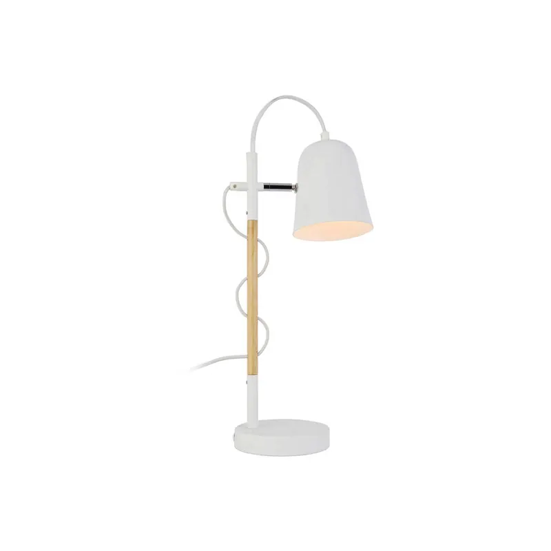 Lampa stołowa Eddie ze stali i drewna, biała