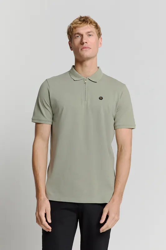 No Excess Polo Zip Pique Garment Dyed Smoke Maat: XL | Poloshirts Outlet | Heren | Groen