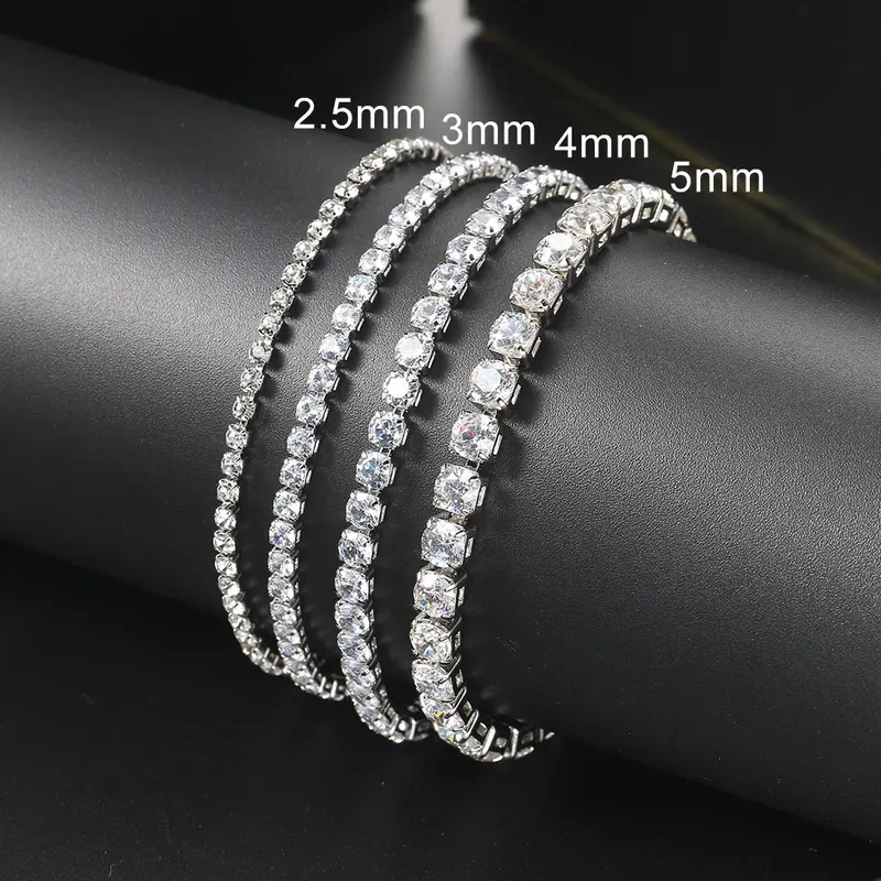 Kolor srebrny 2.5/3/4/5mm cyrkon bransoletka tenisowa dla kobiet mężczyzn olśniewający kryształowy łańcuszek na rękę prezent ślubny moda punkowa biżuteria
