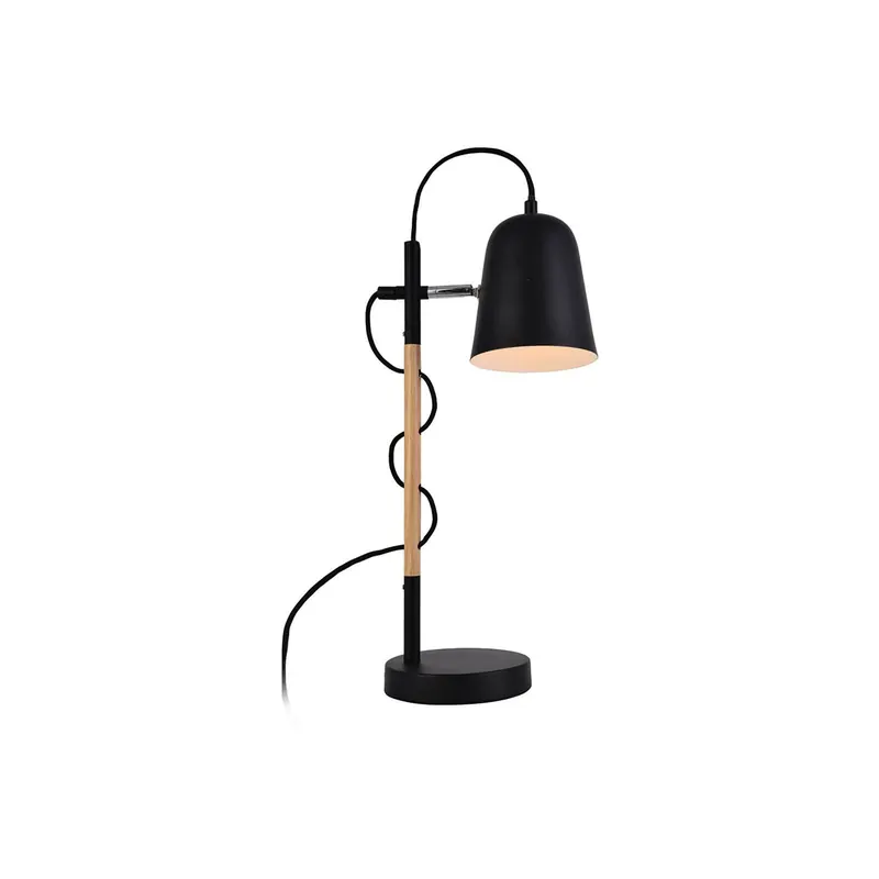 Lampa stołowa Eddie ze stali i drewna, czarna
