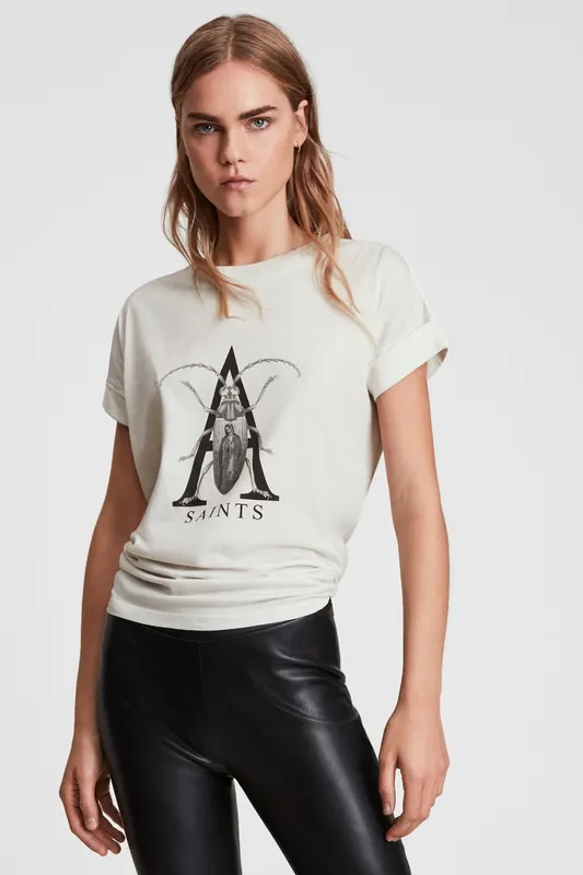 AllSaints Chasma Imogen Boy Te Off White Maat: M-L | Tops Outlet | Dames | Wit