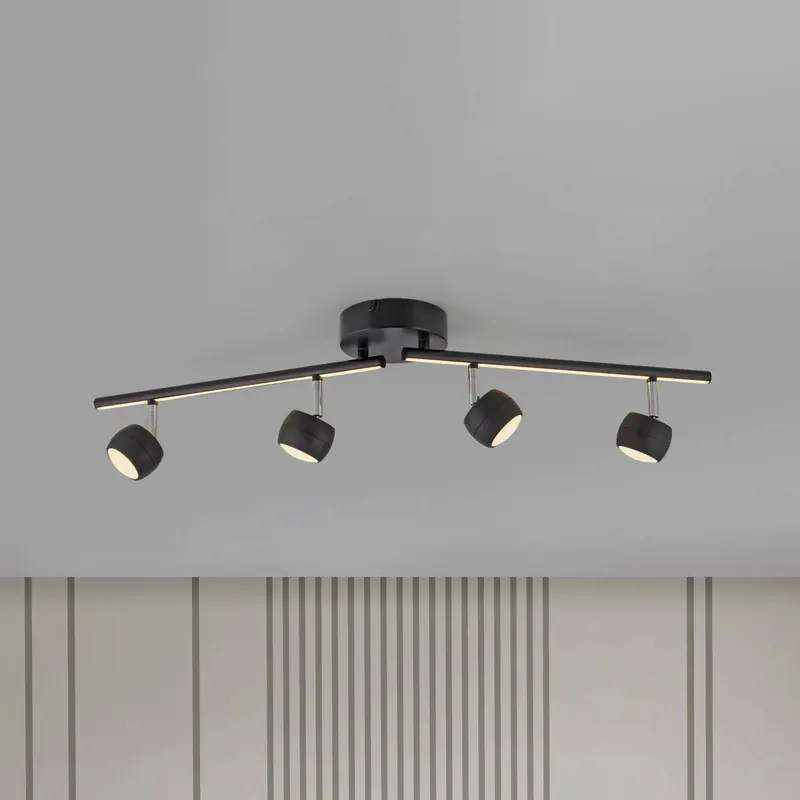 JUST LIGHT. Reflektor sufitowy LED Jarik, 4-punktowa, czarny, 3000 K
