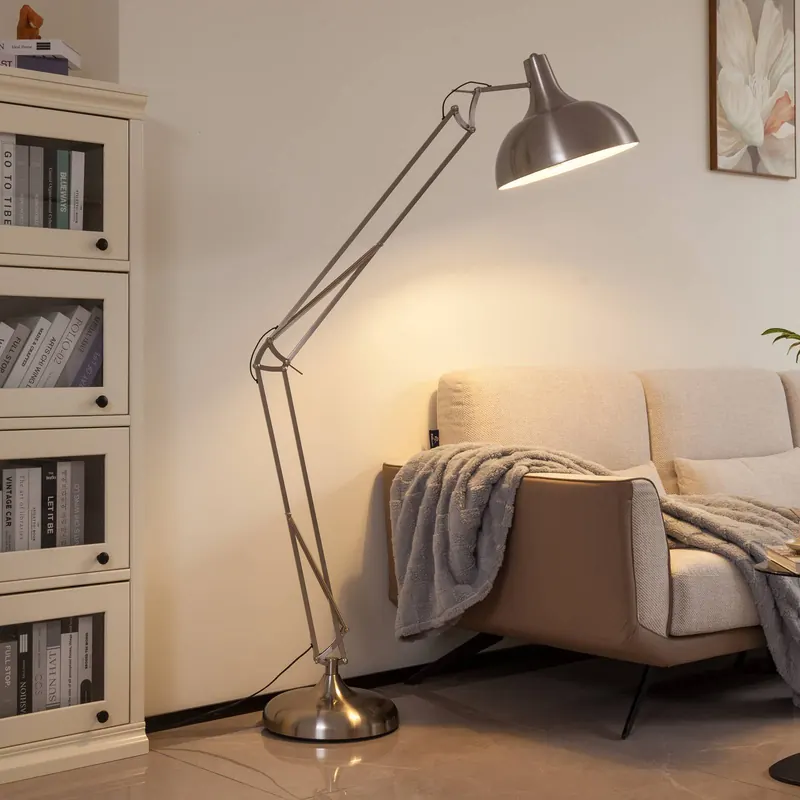 Lampa stojąca Lindby Leia, srebrny, metal, 180cm, obrotowy, E27