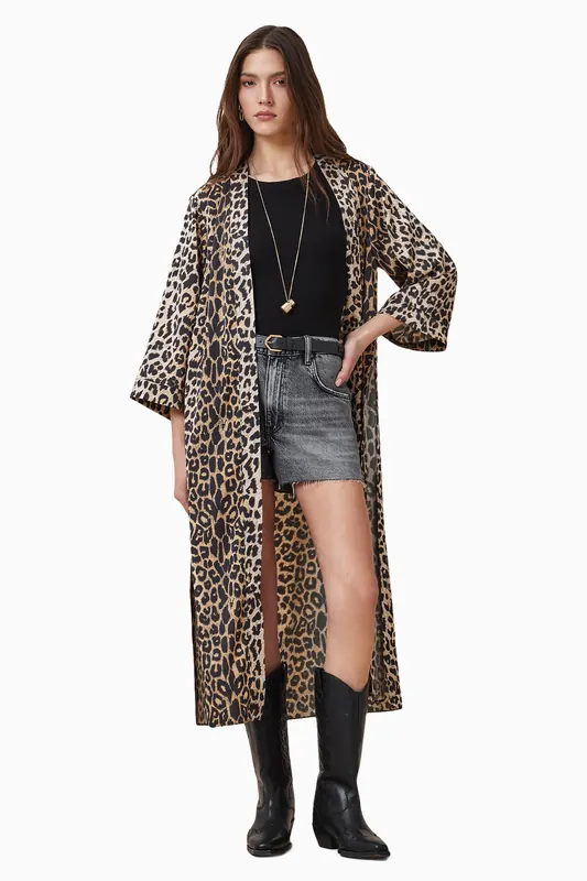 AllSaints Carine Kimono Leppo Brown Maat: 10 | Lichte Jassen Outlet | Dames | Bruin