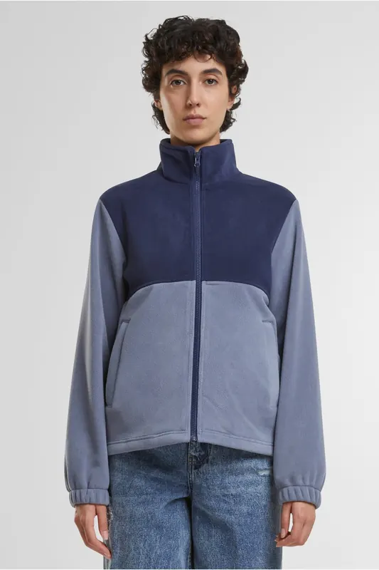 Urban Classics Ladies Double Polarfleece Jacket Navy/cloudsky Maat: S | Lichte Jassen Outlet | Dames | Blauw